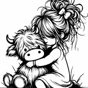 Vache Highland et fille SVG, 6 animaux de la ferme mignon couper fichier, clipart vache pays, téléchargement numérique bébé veau, Cricut, Silhouette
