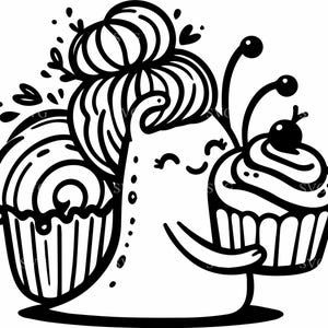 5 escargot mignon avec Cupcake SVG, 5 fichier coupé Kawaii Dessert Lover, vecteur de dessin animé drôle pour Cricut et projets créatifs pour enfants