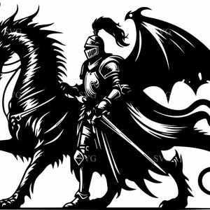 7 Ritter Drache SVG Schnittdatei, 7 Fantasy Krieger und Drache SVG, Mittelalterliche Schlacht SVG Clipart, Held svg für Cricut Silhouette