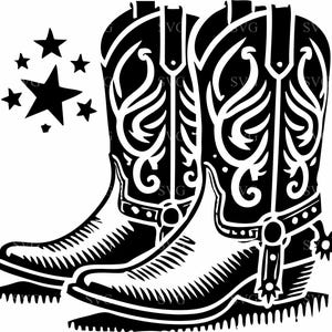 Stivali da cowboy SVG - 6 file di taglio western con speroni decorativi per Cricut e Silhouette Crafts