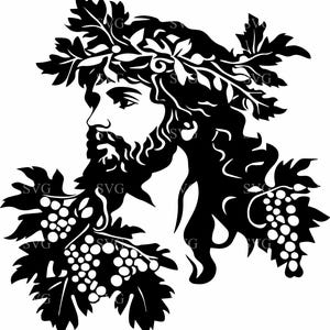 Dieu grec Dionysos SVG 4 fichier de coupe - conception de raisins et de vignes - art de la silhouette mythique pour les travaux manuels