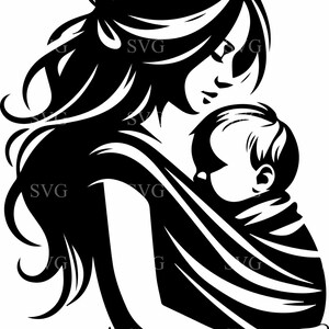 Mãe com bebê em transportadora de envoltório SVG, 5 arquivo de corte de silhueta de mãe amorosa, design de mãe carregando bebê