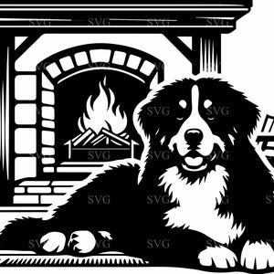 6 Berner Sennenhund SVG, 6 Hunde by Firelook Schnittdatei, rustikale Cabin Dog Szene für Cricut und Laser-Projekte
