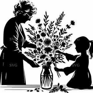 5 grand-mère et fille SVG - 5 cliparts bouquet de fleurs pour la fête des mères, travaux manuels familiaux, projets Cricut, décoration de ferme et cadeaux