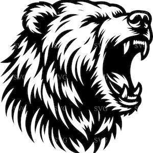 Bear Head SVG 4 gesneden bestand | Brullende woeste beer silhouet voor Cricut | Wilde dieren vectorillustraties
