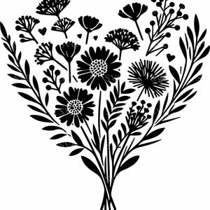 Archivo de corte SVG de 7 ramos de flores silvestres / Silueta floral rústica para Cricut / Diseño botánico elegante para vinilo y corte láser