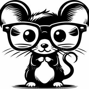 4 souris mignonnes avec des lunettes SVG, 4 fichiers de coupe animaux adorables de dessin animé, souris avec noeud papillon pour travaux manuels
