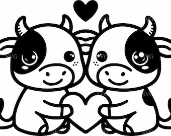 4 Kuh Paar SVG Liebe Herz Paar Schnittdatei Bauernhof Tier Valentinstag Cricut & Silhouette