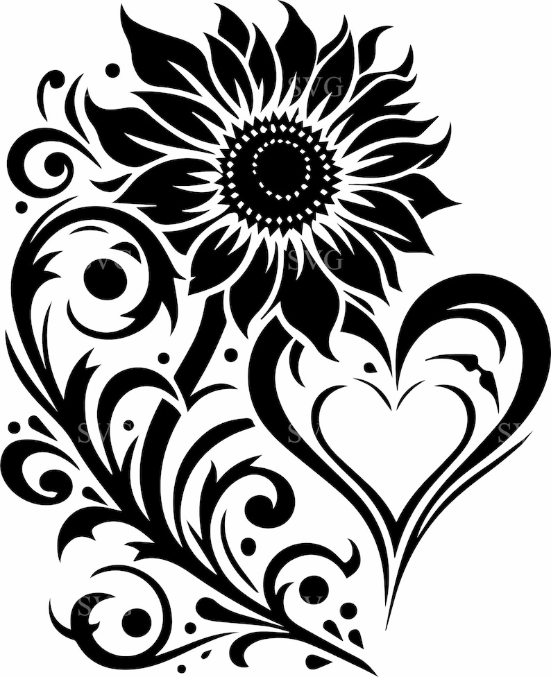 8 Sunflower Heart SVG Cut File – Floral Love Design for Cricut, Summer ...