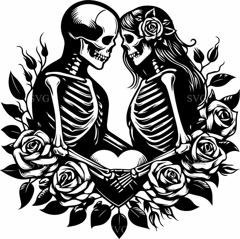 10 Skeleton Lovers SVG – Gothic Couple With Roses Cut File for Cricut ...