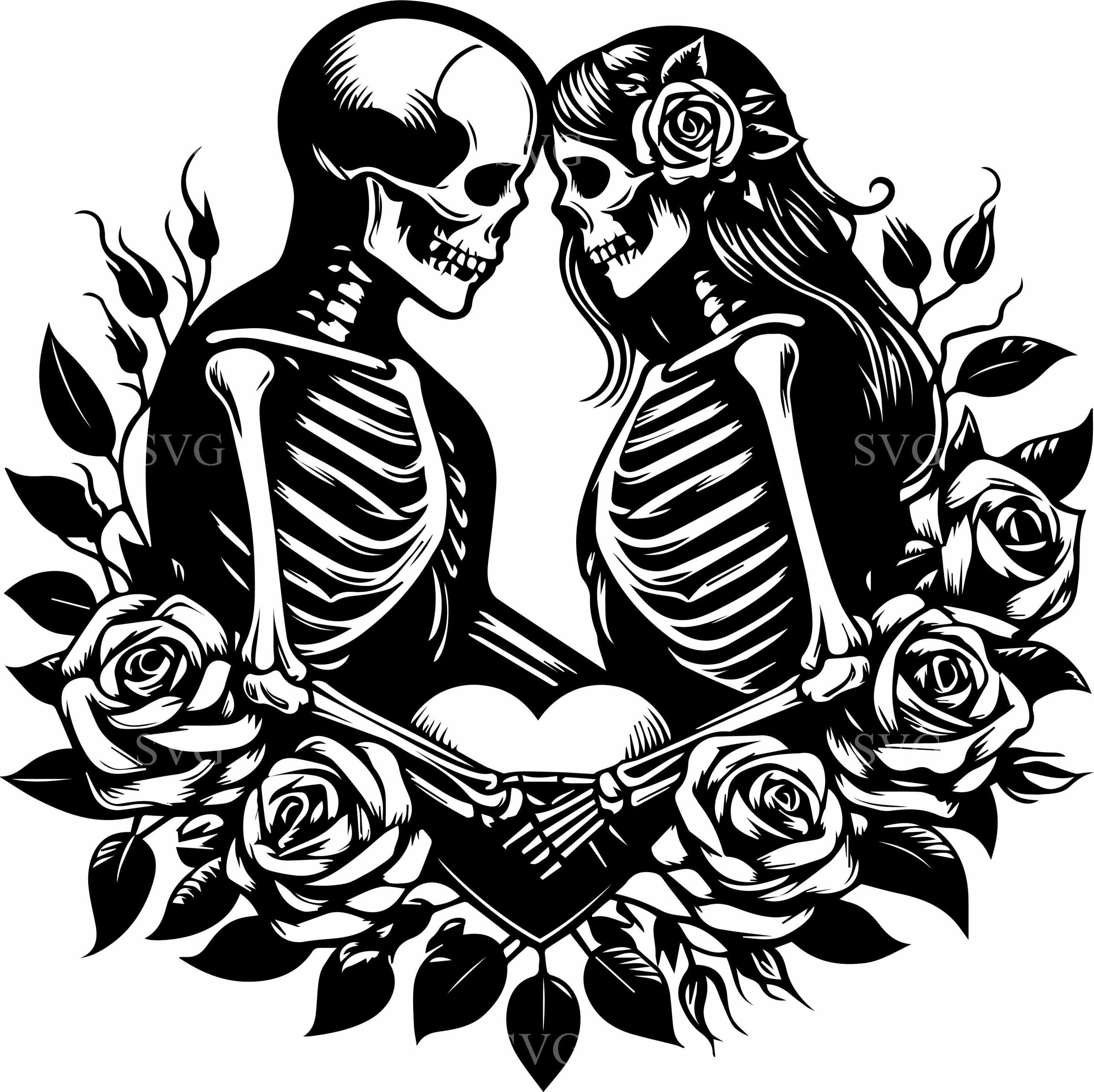 10 Skeleton Lovers SVG – Gothic Couple With Roses Cut File for Cricut ...