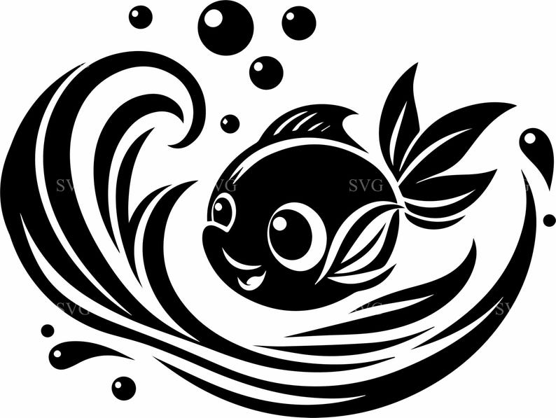 8 Ocean Fish SVG – Cute Fish Cut File for Cricut, Wave and Bubbles Sea ...