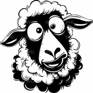 File di taglio SVG 4 di pecore divertenti, clipart di animali da fattoria dei cartoni animati stravaganti, design di pecore stravaganti