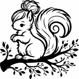 3 écureuil SVG 3 fichier de coupe | Écureuil mignon avec le noeud supérieur sur la branche | Thème animalier SVG pour Cricut & Silhouette