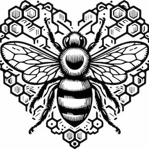 4 Abeille avec coeur SVG coupe fichier - conception complexe en nid d'abeille, art bourdon pour travaux manuels, téléchargement numérique