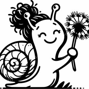 6 graziose lumache con tarassaco in formato SVG, 6 file di taglio di insetti stravaganti, vettore di scene naturali kawaii per Cricut e progetti artigianali