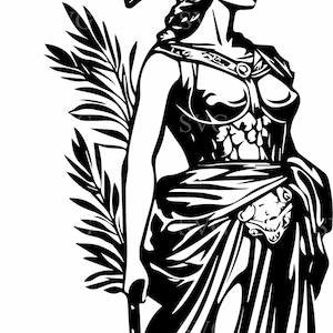 Déesse guerrière grecque SVG 5 fichier coupe - Athéna avec bouclier, lance et laurier - puissant SVG inspiré de la mythologie