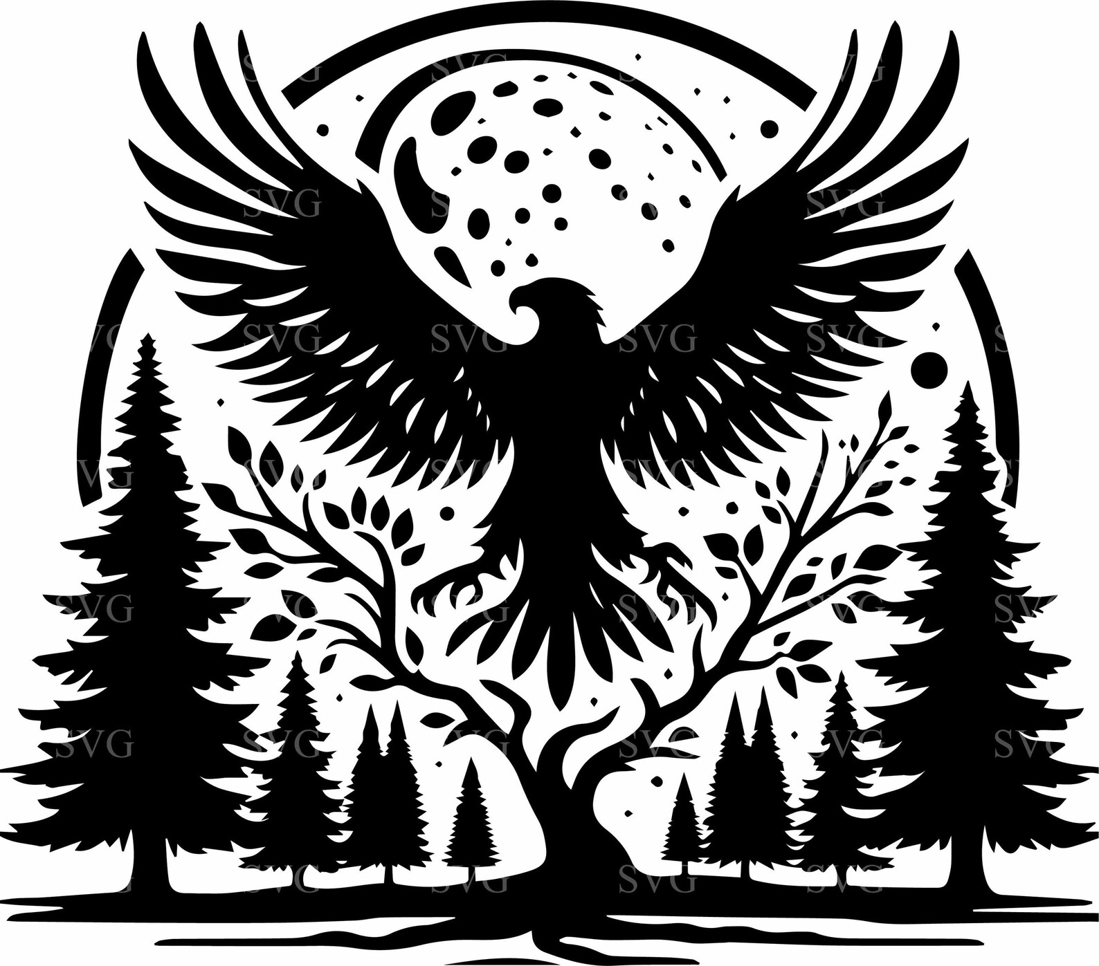 4 Majestic Eagle SVG Cut File, Soaring Bird With Forest and Moon ...