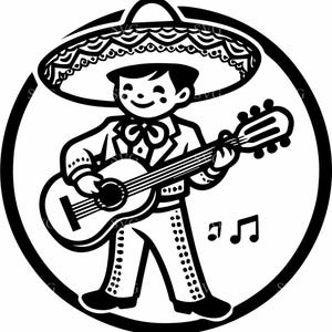 Mariachi Boy SVG 6 gesneden bestand - schattige sombrerojongen met gitaarontwerp - Mexicaanse muziek Craft SVG-kunst