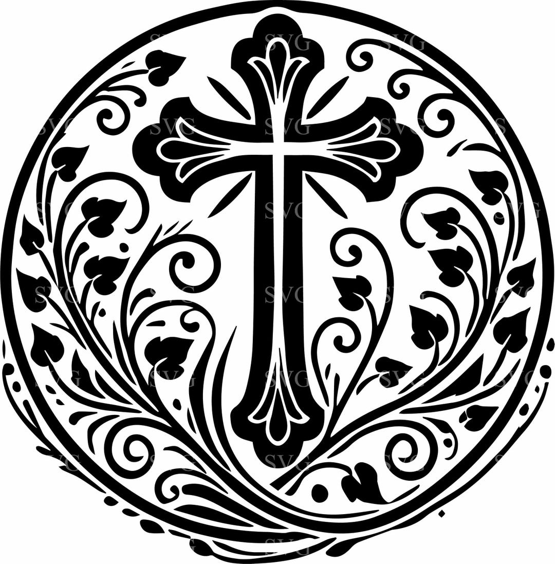 Ornate Cross SVG 6 Cut File in Circular Frame – Decorative Christian ...
