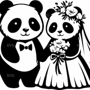 4 Wedding Panda – 4 Cute Bride and Groom Clipart – Animal Couple PNG for Anniversary Gifts, Kids Room Decor, Romantic Sublimation