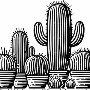 Cactus en maceta SVG, archivo de corte de 7 plantas suculentas, colección de cactus del desierto, descarga digital