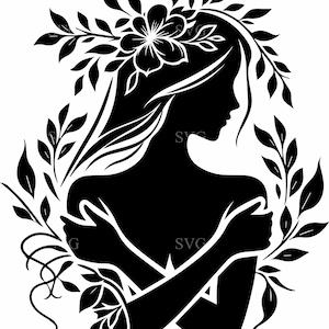 7 feuilles fille Silhouette SVG, fichier de coupe femme floral 7 pour travaux manuels Cricut et laser, clipart femme élégant inspiré de la nature