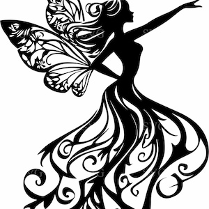 Fichier de coupe SVG 4 fée élégante, danse fée des cliparts Silhouette, Design fantastique lunatique