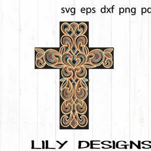 Christian Cross 3D SVG - Warstwowy MDF i pleksi - Pamiątkowa pamiątka religijna - Cięcie laserowe