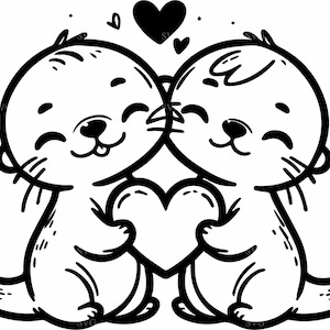 Couple de loutres mignon SVG 4 fichier coupe coeur | Clipart Adorable loutre | Animaux de la Saint-Valentin SVG