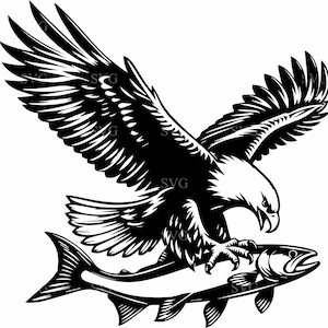 Aquila calva che cattura pesce SVG, 5 maestosi rapaci con ali spiegate, file di taglio per scena di caccia alla fauna selvatica per Cricut e Silhouette