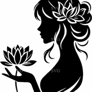 6 silhouet lotusvrouw – 6 vrouwelijk SVG-bestand knippen – Cricut-ontwerp voor yogadecor, wellness-logo, spirituele ambachten en tattookunst
