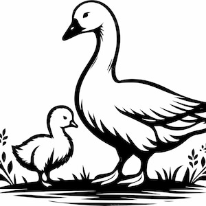 Oca e papera SVG 7 Cut File / Silhouette di animali da fattoria / Illustrazione di mamma e cucciolo di oca per l'artigianato