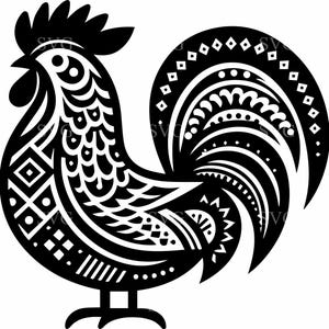 7 fichier de coupe SVG coq folk – 7 animaux de la ferme décoratifs pour Cricut & Silhouette – Clipart design scandinave rustique