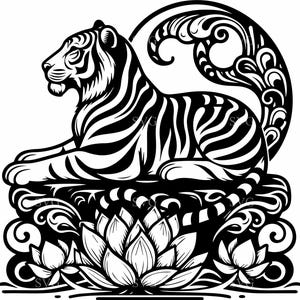 Mandala tigre 4 SVG - 4 fichier tribal lotus animal pour Cricut, décoration zen, art de la jungle, gravure laser et dessins de tatouage