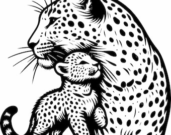 5 Leopard SVG – 5 Vildkatt och unge klippfil – Safari djursilhuett för Cricut hantverk, djungeldekor, djurkonst, stor kattdesign