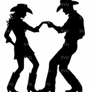 Western Dance SVG, 6 Cowboy Cowgirl Line Dance Silhouette, Country Music Party Clipart para Cricut DIY