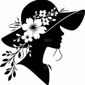 8 bloemen hoed vrouw SVG, 8 elegante vrouwelijke silhouet gesneden bestand, Lady in Garden Hat clipart voor Cricut en Laser Crafts