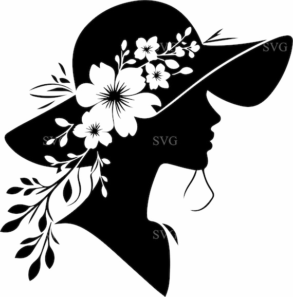 Buy 8 Floral Hat Woman SVG, 8 Elegant Female Silhouette Cut  display picture 1