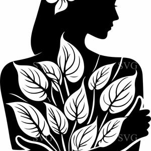 Mujer de 7 hojas SVG, archivo de corte de silueta botánica de 7 hojas, elegante clipart de chica de la naturaleza para manualidades con Cricut, láser y vinilo