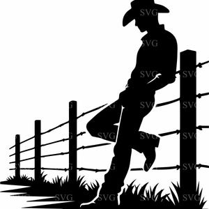 5 Cowboy SVG, 5 Western Ranch Silhouette, Landmann am Zaun gelehnt Schnittdatei für Cricut und Laserschneiden
