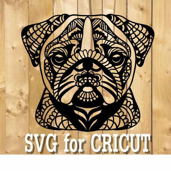 Zentangle stylized cartoon of pug svg hand drawn sketch T-shirt emblem logo tattoo with doodle pet portrait pure bred sign symbol zen cricut