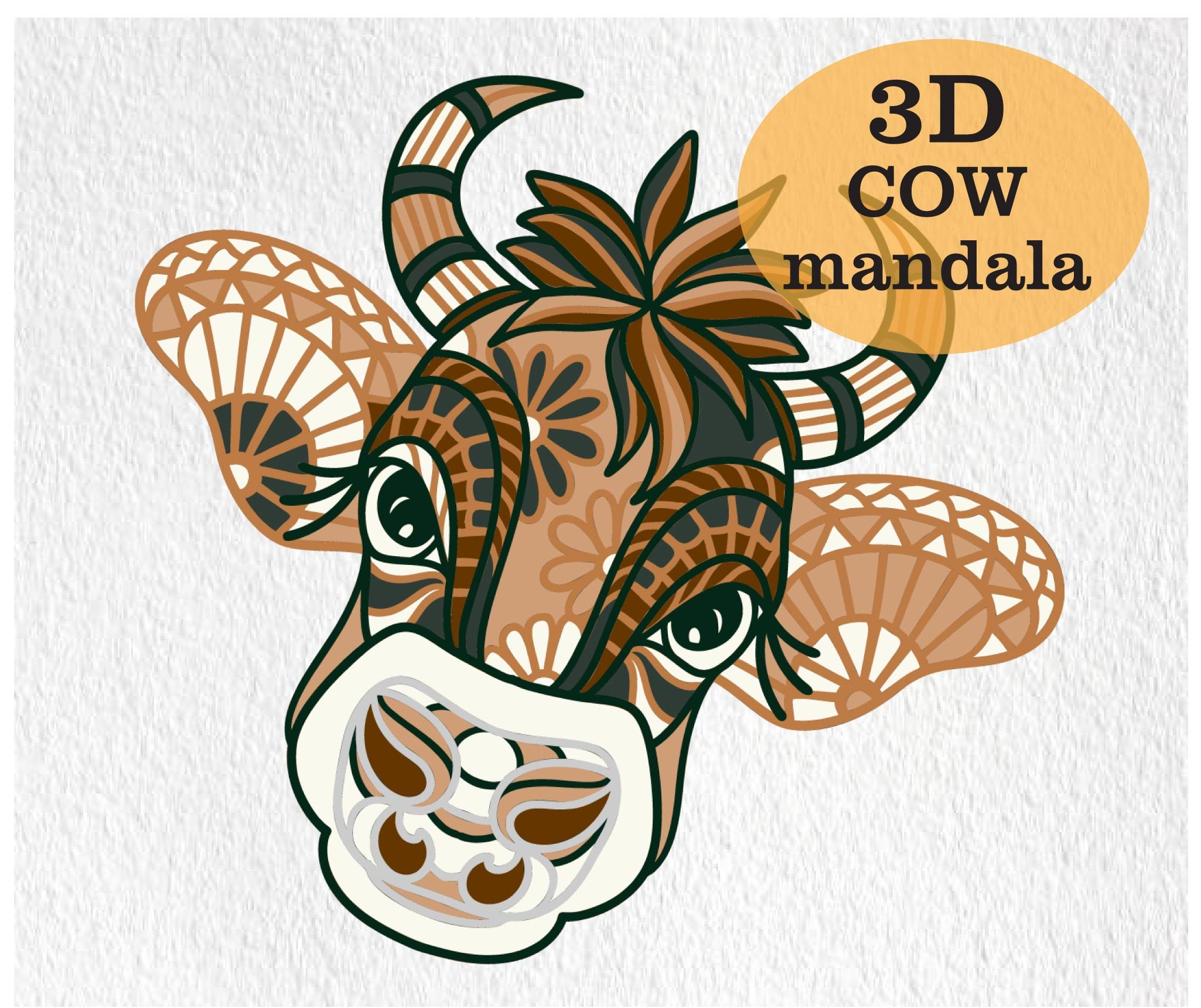 Download 3d cow mandala svg heifer animal layered wall art farm ...
