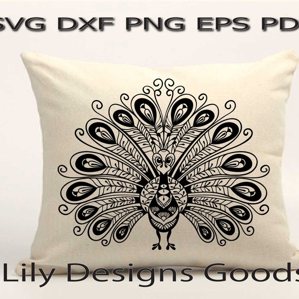 Paon, svg, oiseau, mandala, zentangle, boho, abstrait, main, dessin, lisse, symbolique, luxe, fleur, queue, élégance, exotique, nature, png