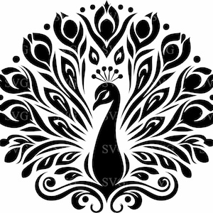 8 SVG paon élégant | Lime de coupe ornée de plumes de paon | Clipart décoratif mandala oiseau pour Cricut & Silhouette
