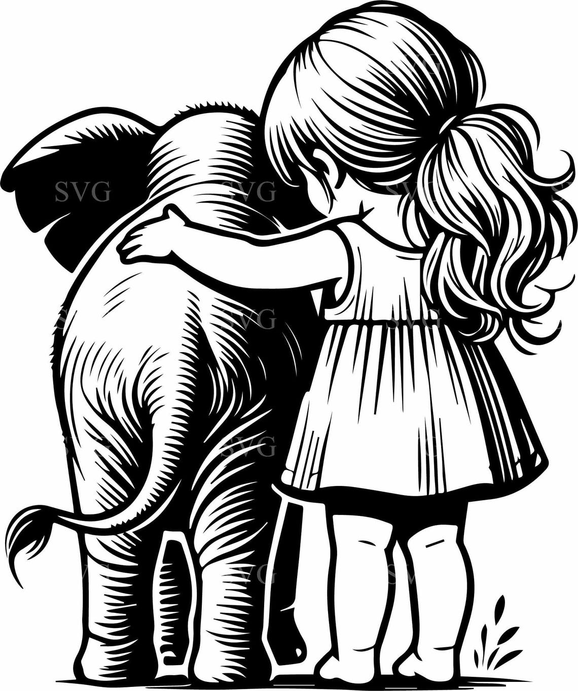 Hugging Elephant Vector 4 Girl SVG Hugging Elephant Cut File | Heartwarming Silhouette Child ...