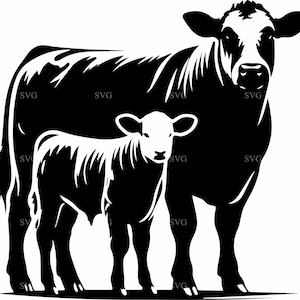 Vache Angus et veau SVG 4 fichier coupe | Silhouette d'animal de ferme pour la découpe Cricut et laser | Vache Clipart Télécharger