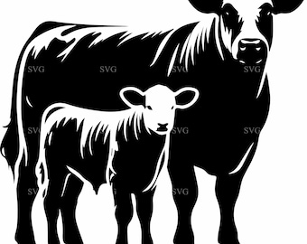 Angus Cow and Calf SVG 4 Cut File | Farm Animal Silhouette for Cricut & Laser Cutting | Cow Clipart Download
