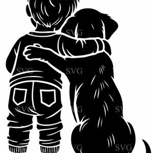 Garçon et chien SVG 5 coupe fichier, clipart Silhouette meilleurs amis, enfant et animal de compagnie câlin conception pour Cricut et projets DIY