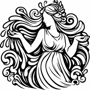3 Déesse SVG | Clipart eau qui coule et déesse gracieuse pour Cricut, Silhouette et travaux manuels sur le thème de la mythologie